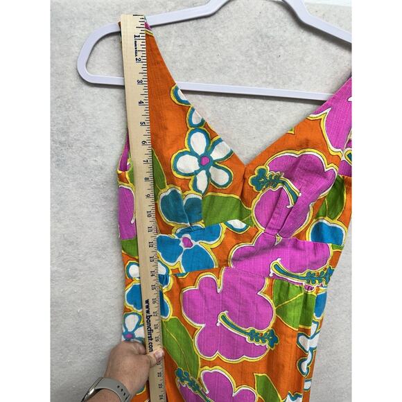 Vintage 60s Dress Malihini Hawaii Designer Collection Maxi Floral Hot Neon - Picture 11 of 15